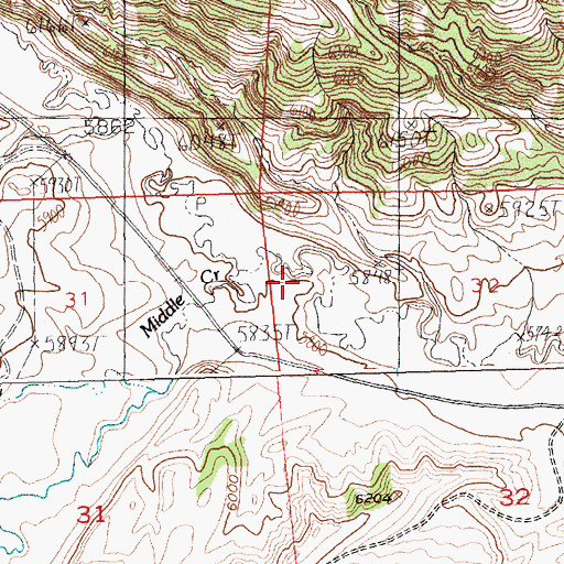 Topographic Map of Middle Creek, WY