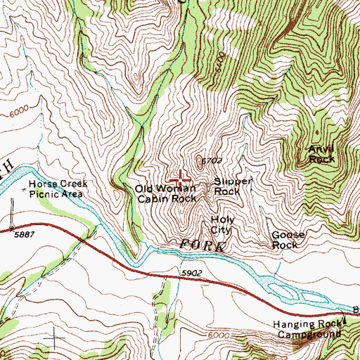 Topographic Map of Old Woman Cabin Rock, WY