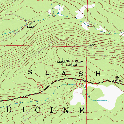 Topographic Map of Slash Ridge Lookout, WY