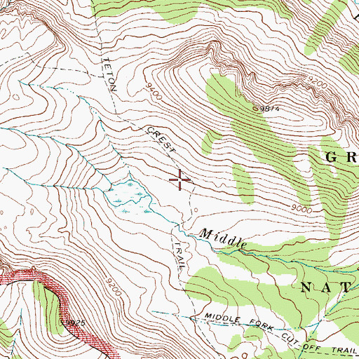 Topographic Map of Teton Crest Trail, WY