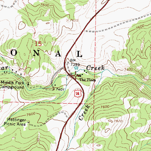Topographic Map of The Pines, WY