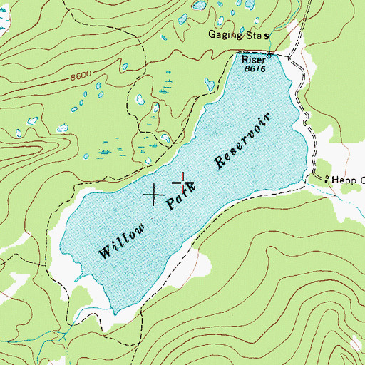 Topographic Map of Willow Park Reservoir, WY