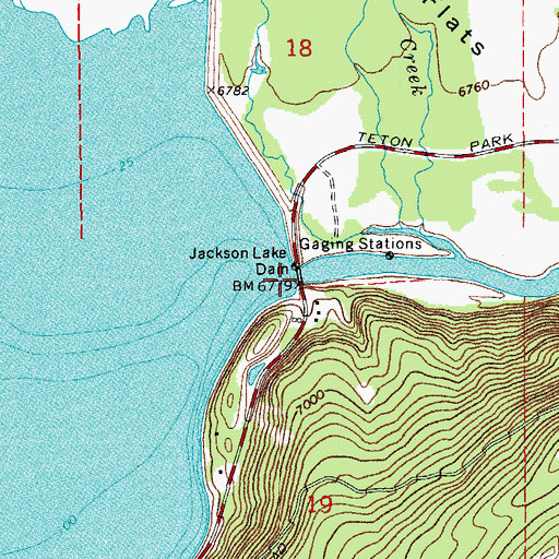 Topographic Map of Jackson Lake Dam, WY