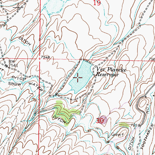 Topographic Map of Ver Plancke Reservoir, WY
