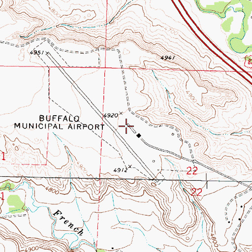 Topographic Map of Johnson County Airport, WY