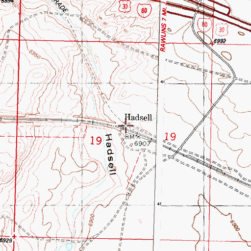 Topographic Map of Hadsell (historical), WY