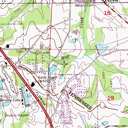 Topographic Map of WAVU-AM (Albertville), AL