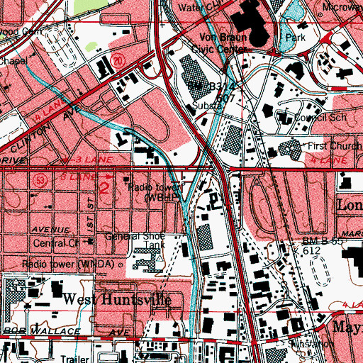 Topographic Map of WBHP-AM (Huntsville), AL