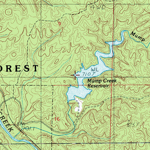 Topographic Map of Mump Creek Reservoir Dam, AL