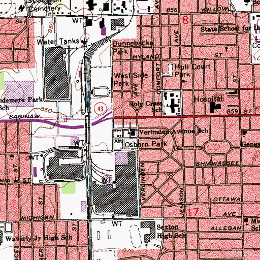 Topographic Map of Verlinden Elementary School, MI