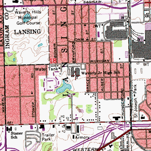 Topographic Map of Waverly East Intermediate School, MI