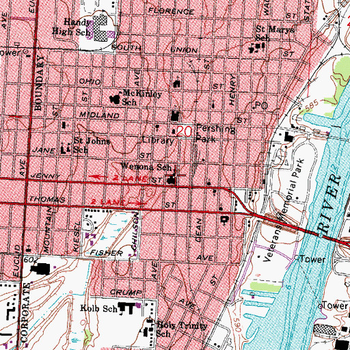 Topographic Map of Wenona School, MI