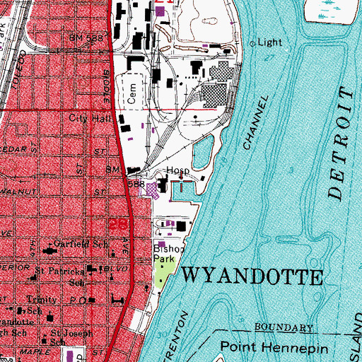 Topographic Map of Wyandotte Boat Club, MI