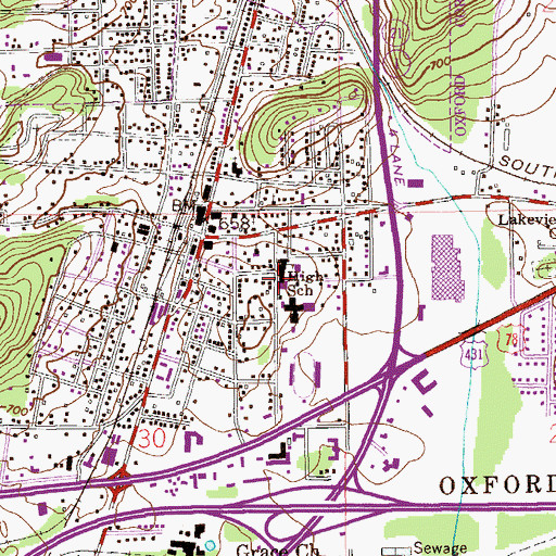 Topographic Map of Oxford High School, AL