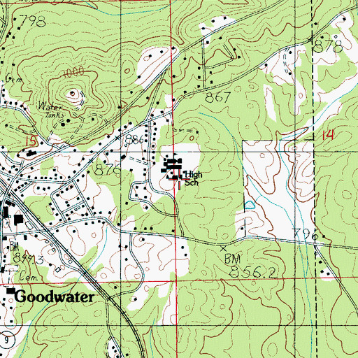 Topographic Map of Goodwater Elementary School, AL