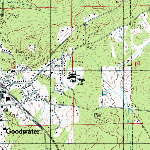 Topographic Map of Goodwater High School, AL