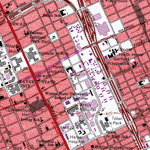 Topographic Map of Detroit Medical Center Heliport, MI