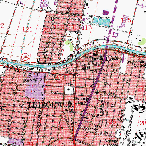 Topographic Map of Thibodaux, LA