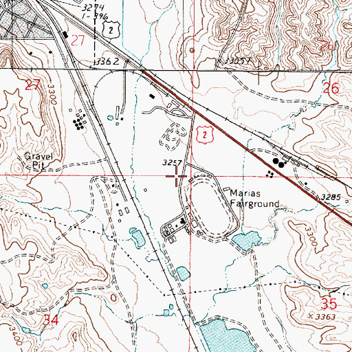 Topographic Map of 32N02W27DDDD01 Well, MT