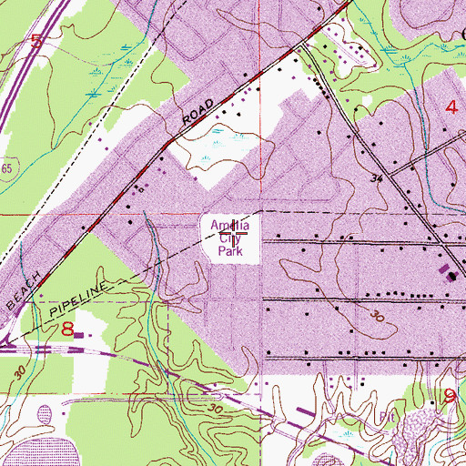 Topographic Map of Amelia City Park, AL