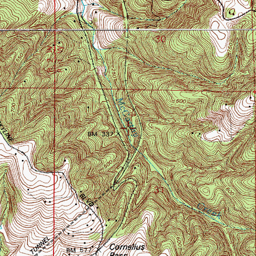Topographic Map of Tunnel Spur, OR