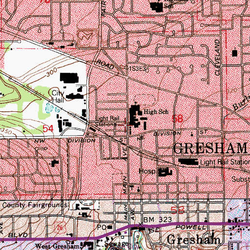 Topographic Map of Gresham High School, OR