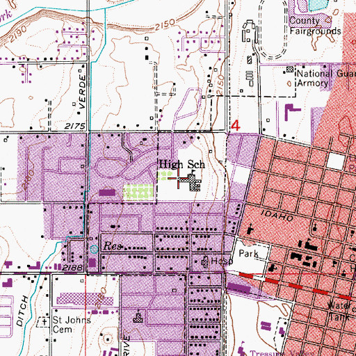 Topographic Map of Ontario High School, OR