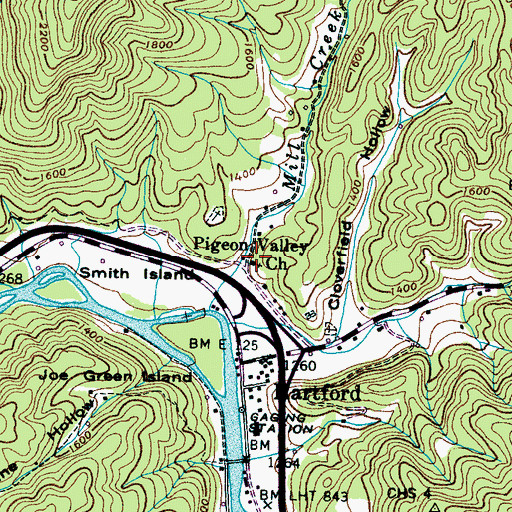Topographic Map of Pigeon Valley Church, TN