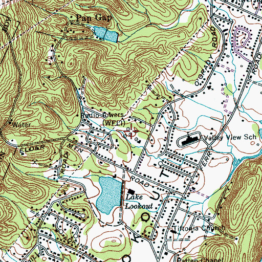 Topographic Map of WFLI-AM (Lookout Mountain), TN