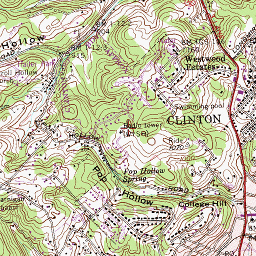 Topographic Map of WYSH-AM (Clinton), TN