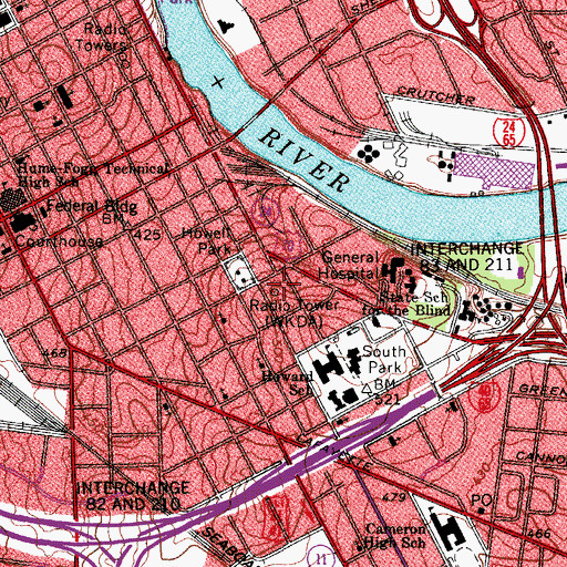 Topographic Map of WKDA-AM (Nashville), TN