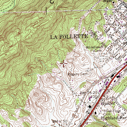Topographic Map of WWGR-AM (La Follette), TN