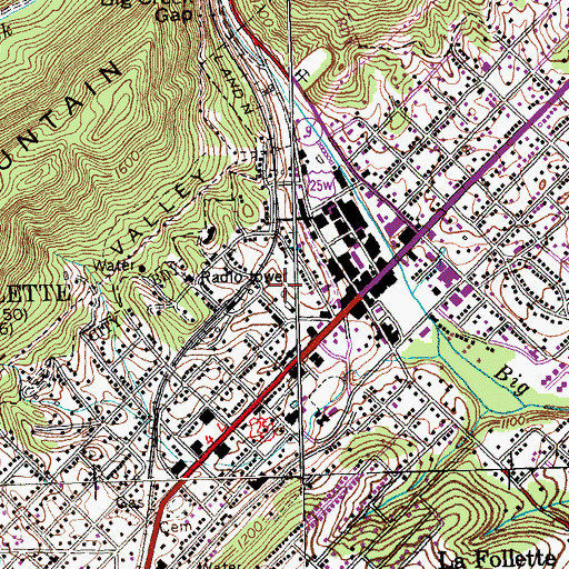 Topographic Map of WLAF-AM (La Follette), TN