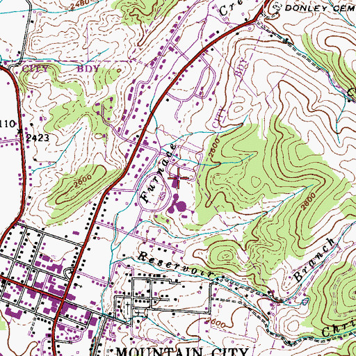 Topographic Map of Johnson County Comprehensive Vocational School, TN