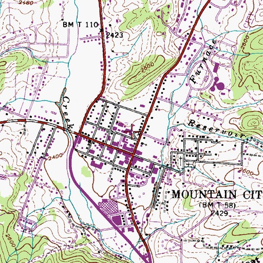 Topographic Map of Mountain City Elementary School, TN