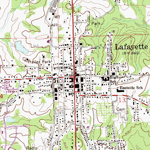 Topographic Map of Lafayette, AL