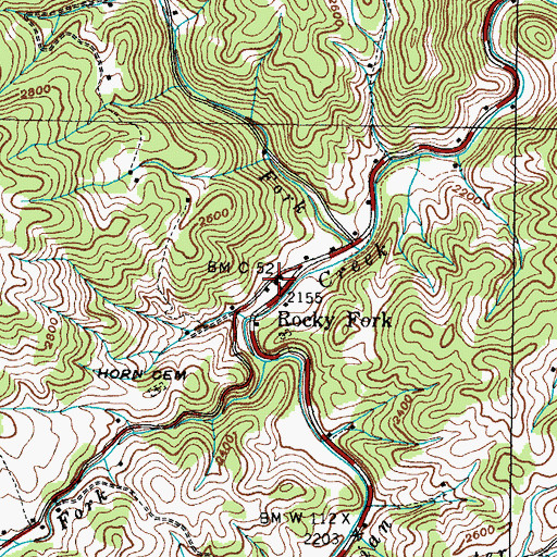 Topographic Map of Rocky Fork School (historical), TN