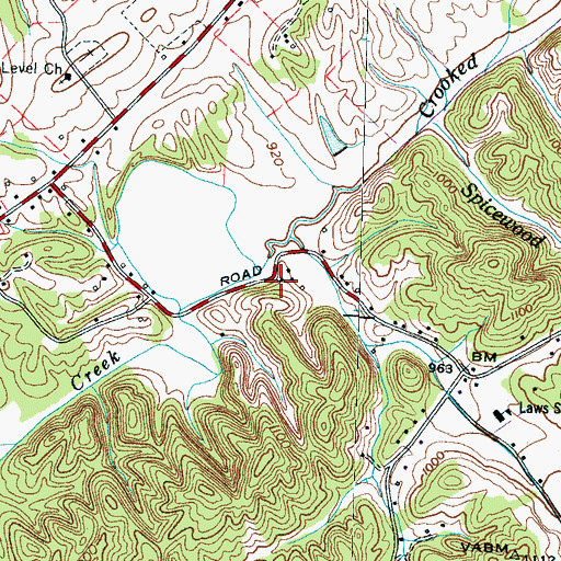 Topographic Map of Whites Mill, TN