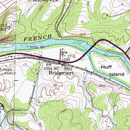 Topographic Map of Huff Spring, TN