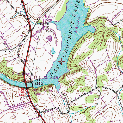 Topographic Map of Dan Allens Shoals, TN