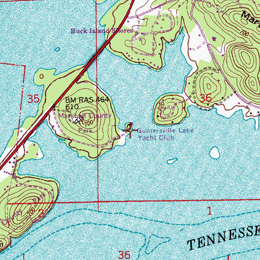 Topographic Map of Guntersville Lake Yacht Club, AL