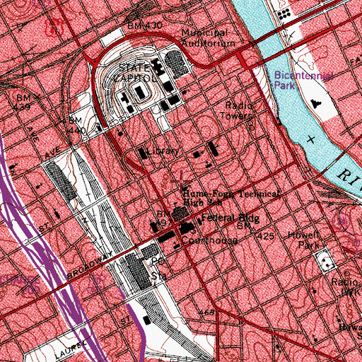 Topographic Map of Vine Street Temple (historical), TN