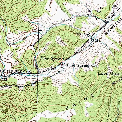 Topographic Map of Pine Spring, TN