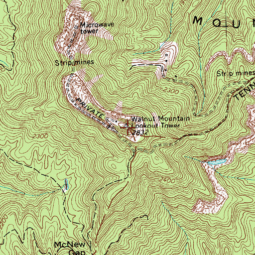 Topographic Map of Walnut Mountain Lookout Tower, TN
