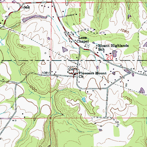 Topographic Map of Pleasant Mountain Baptist Church, AL
