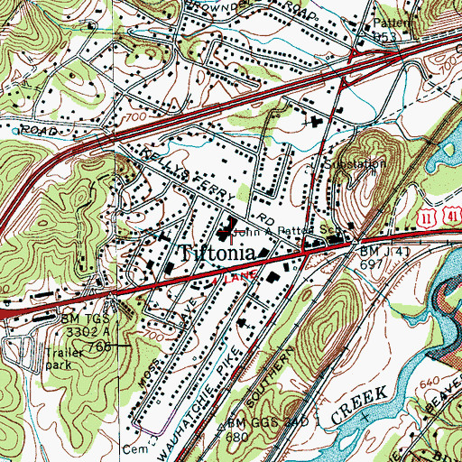 Topographic Map of John A Patten Elementary School, TN
