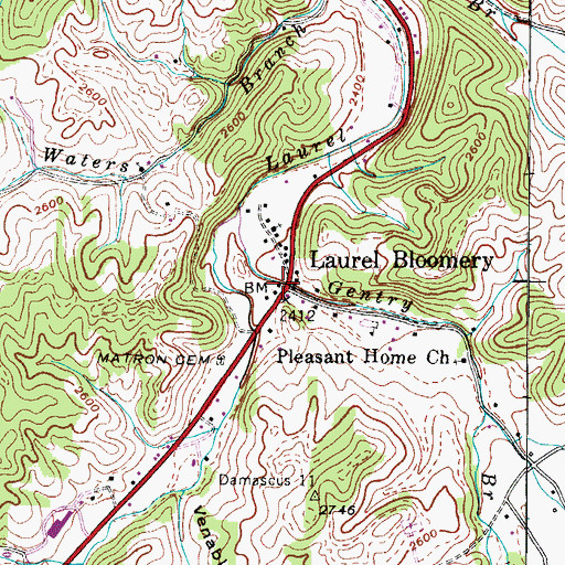Topographic Map of Laurel Bloomery Post Office, TN
