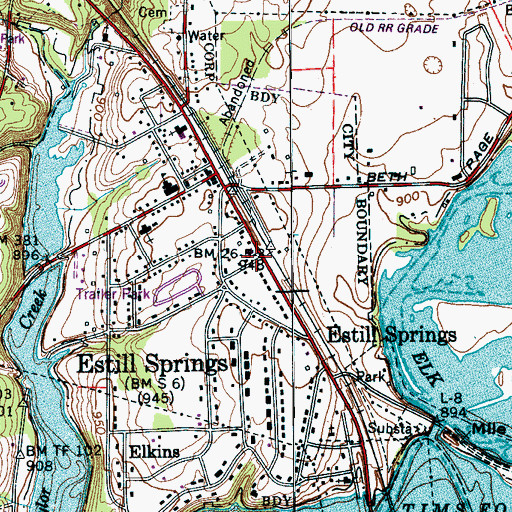 Topographic Map of Estill Springs Post Office, TN