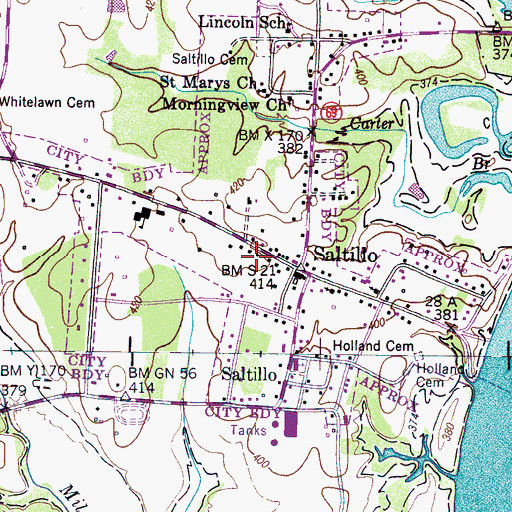 Topographic Map of Saltillo Post Office, TN