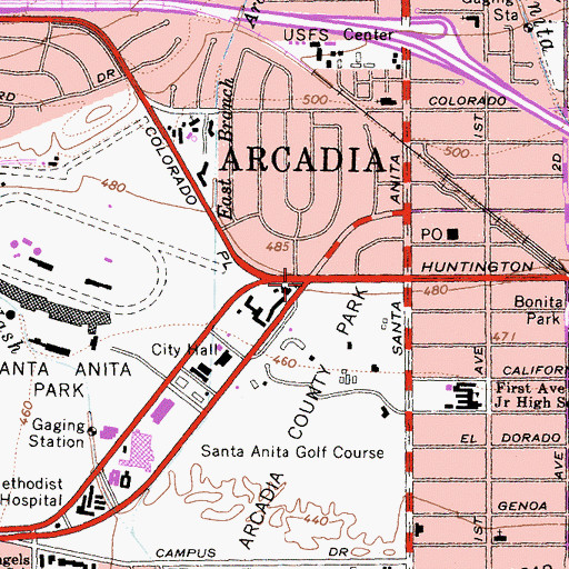 Topographic Map of Arcadia, CA